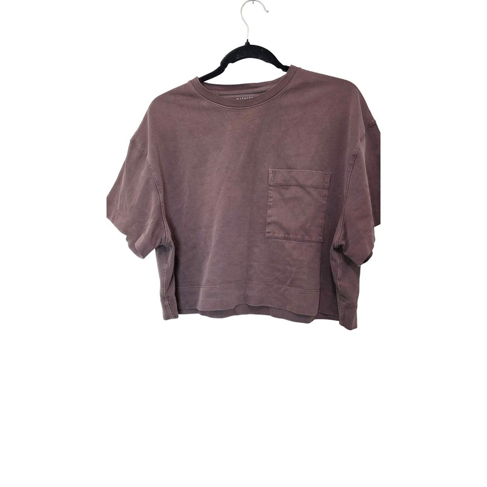 Athleta Brown Crop Pocket T-Shirt XS Women's Casual Over Size